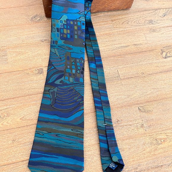 Vintage Silk Blue Abstract Necktie - PACC - Picture 4 of 6